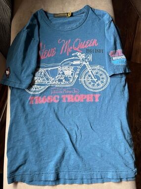 Vintage Steve McQueen Motorcycle Tee in Blue